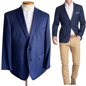 Calvin Klein Natural Wool Navy Blue Blazer Sport Coat Suit Jacket Wedding 46R